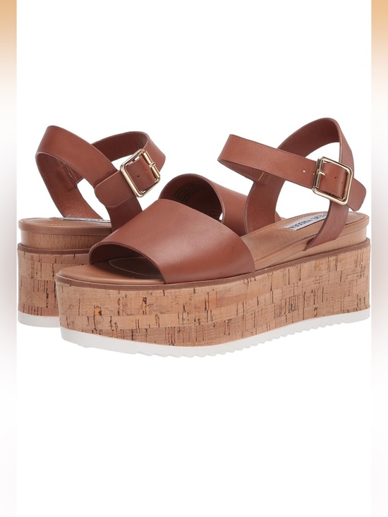 Steve Madden Shoes - Steve Madden, Corrina Leather Cork Platform Sandals, Cognac, Women’s 10M
